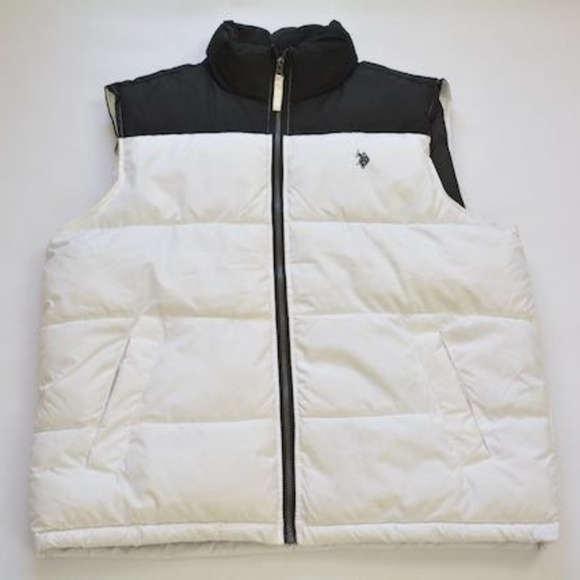 Polo Assn White Black Puffer Vest Large 